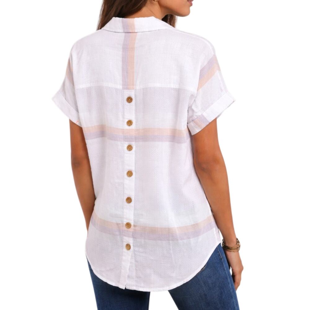 Cotton Gauze Button Back Blouse Women's Medium Coastal Soft Girl Spring Vacation - Picture 1 of 12